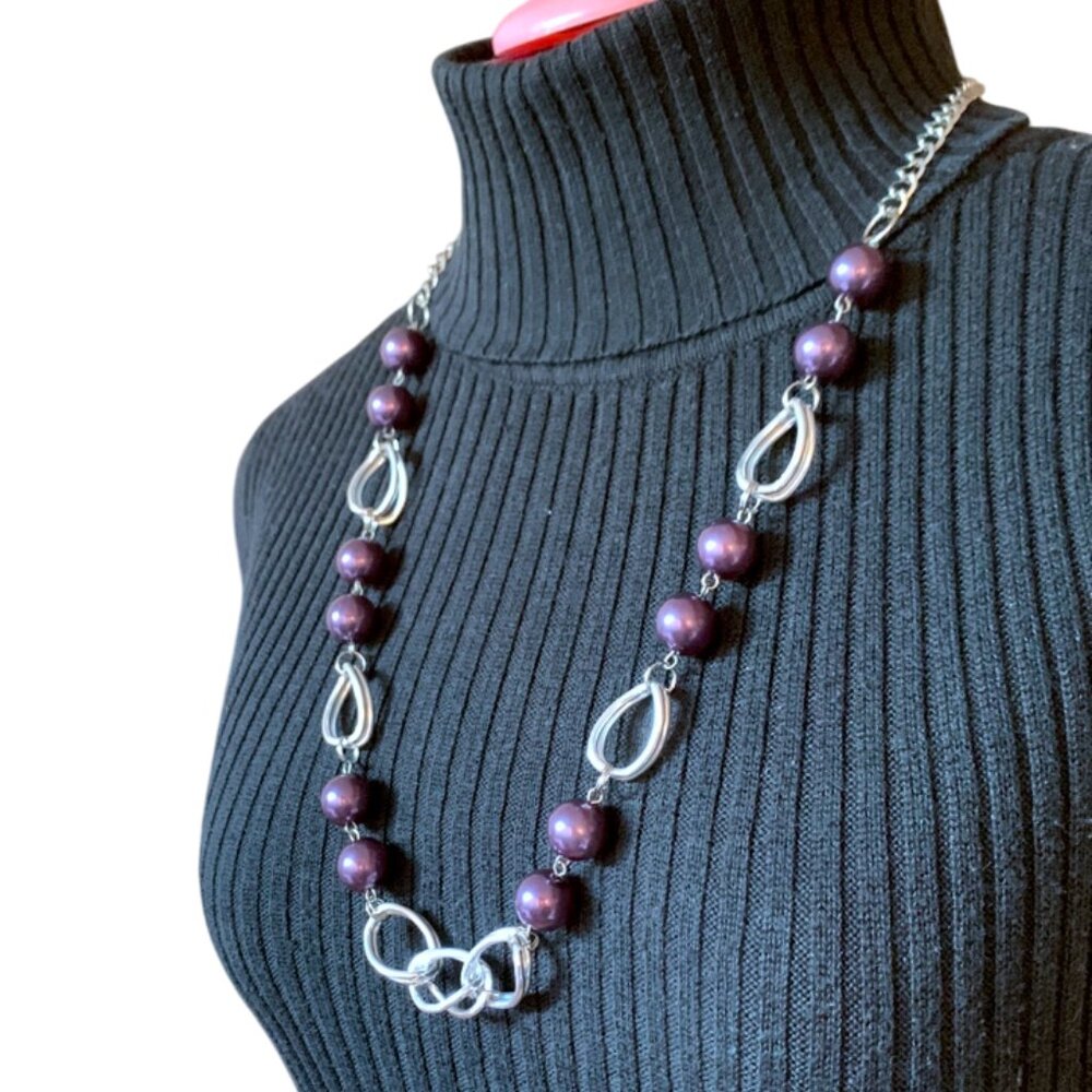 2x18$ 🎁💎 CREATION - OPERA mid long necklace - Purple beads and silver details